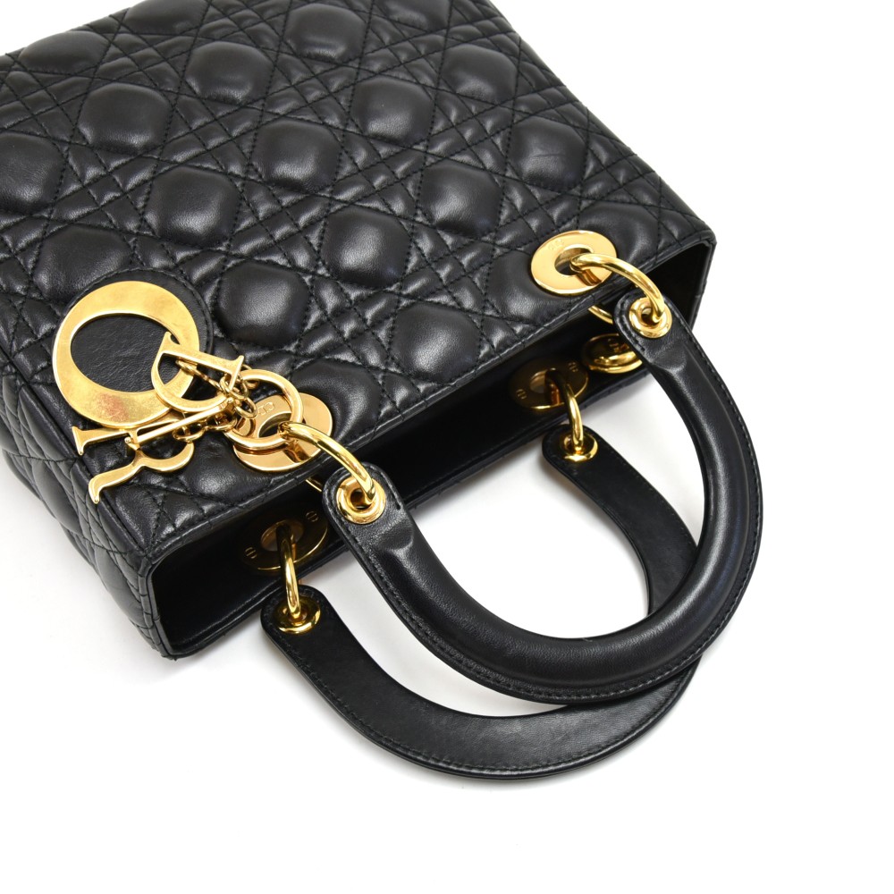 Christian Dior Black Cannage Leather Small Lady Dior with Charm Strap – Lux  Second Chance