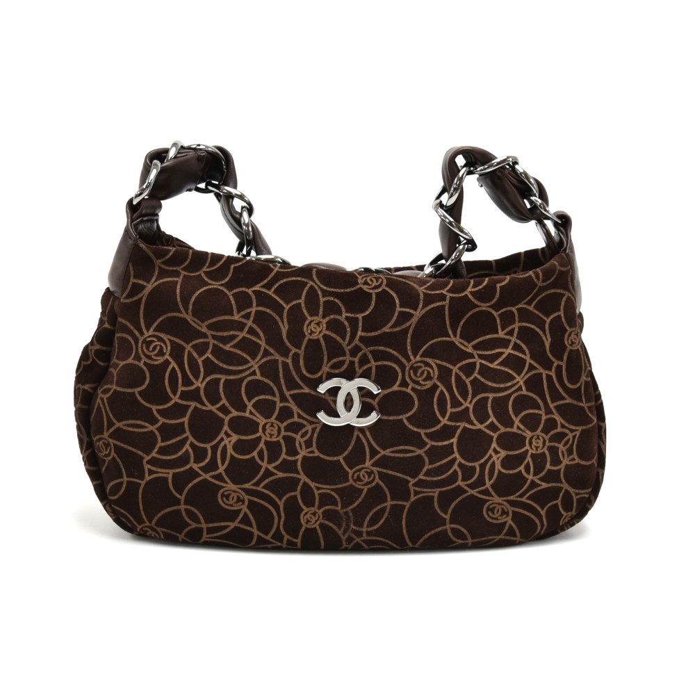 Chanel Chanel Camellia Pattern Brown Suede Leather Chain Shoulder