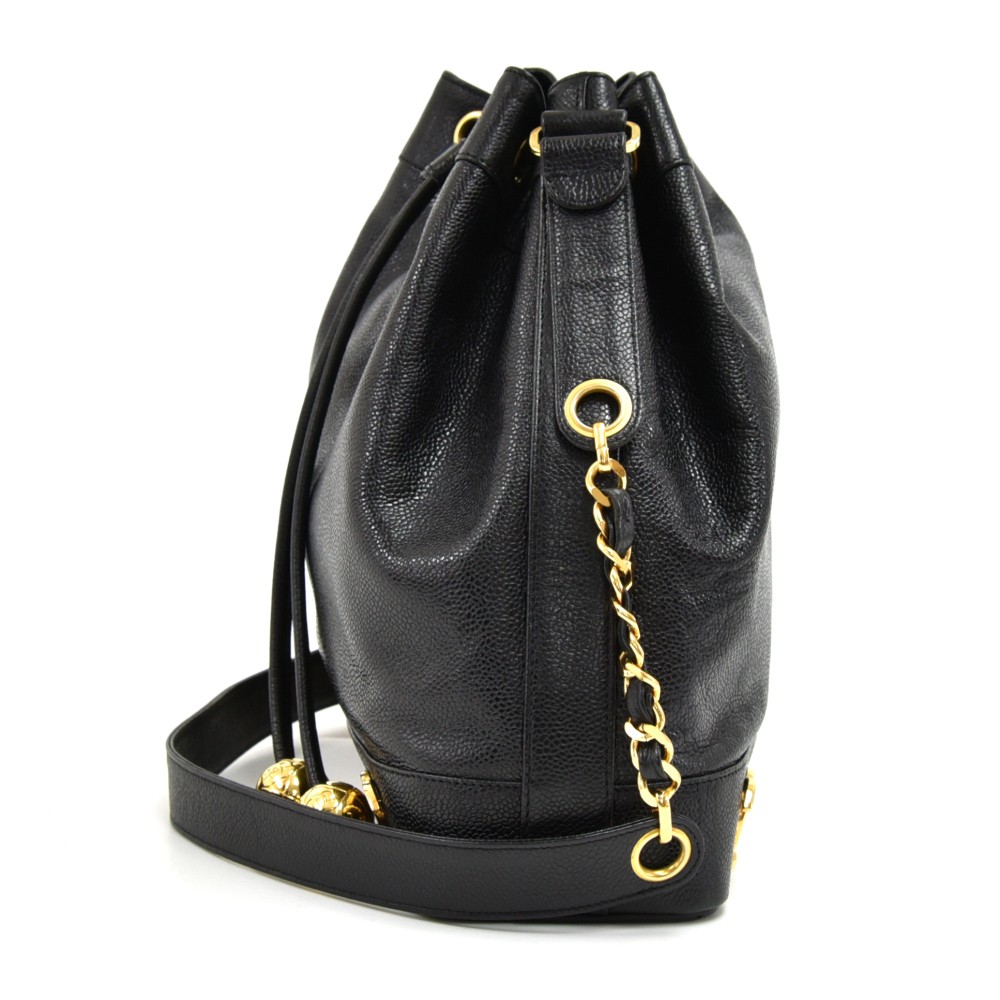 Chanel Chanel Black Caviar Leather Shoulder Bucket Bag + Pouch