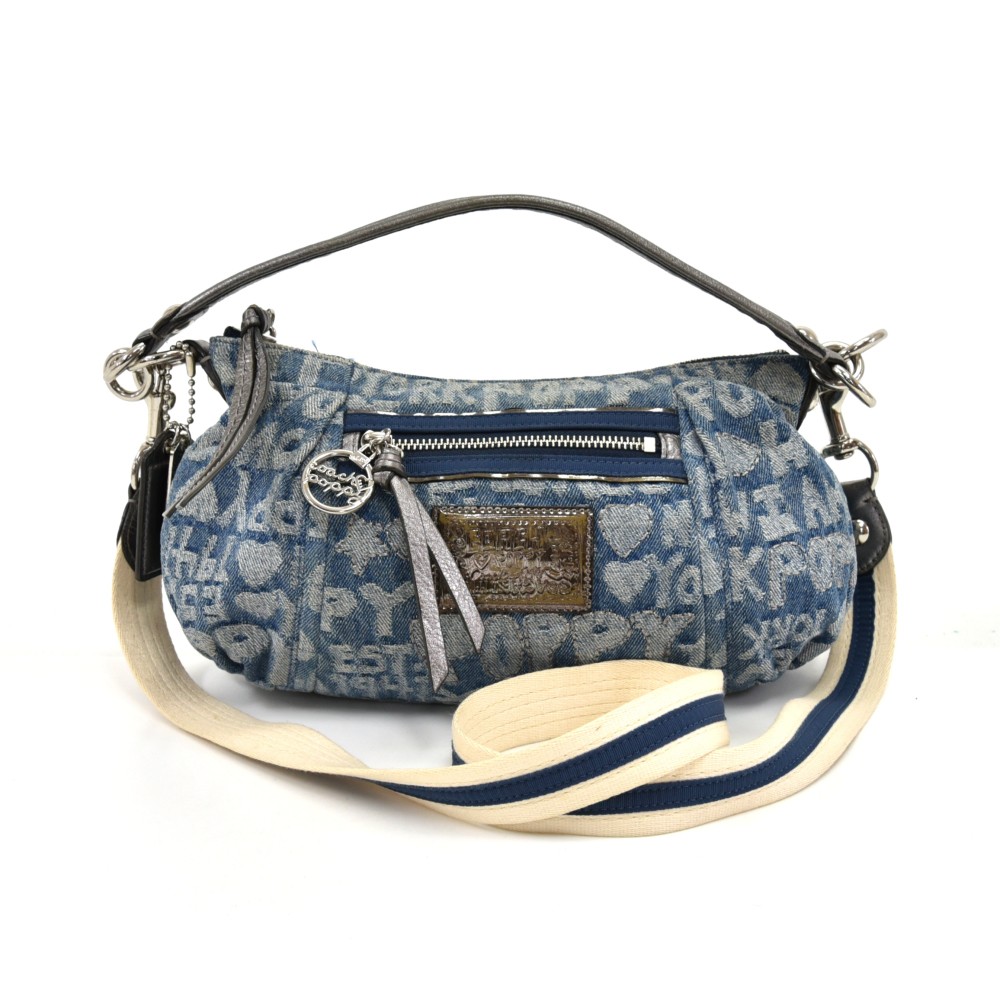 Others Coach Poppy Word Block Denim & Silver Small Hobo Shoulder Bag