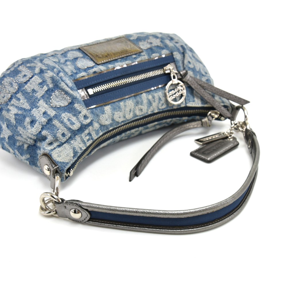 Others Coach Poppy Word Block Denim & Silver Small Hobo