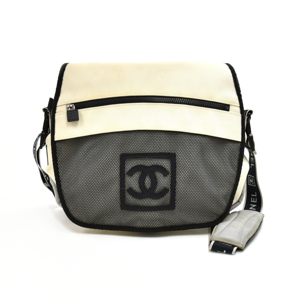 Chanel Chanel Sports Line White & Black Nylon Messenger Bag