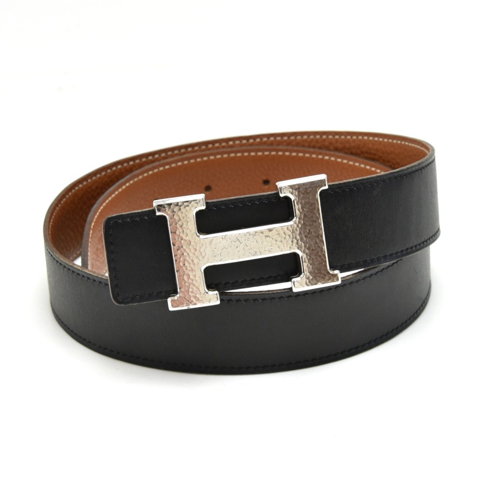 Hermes So Black Box Leather Belt H Constance 32 mm Reversible to Brown 85