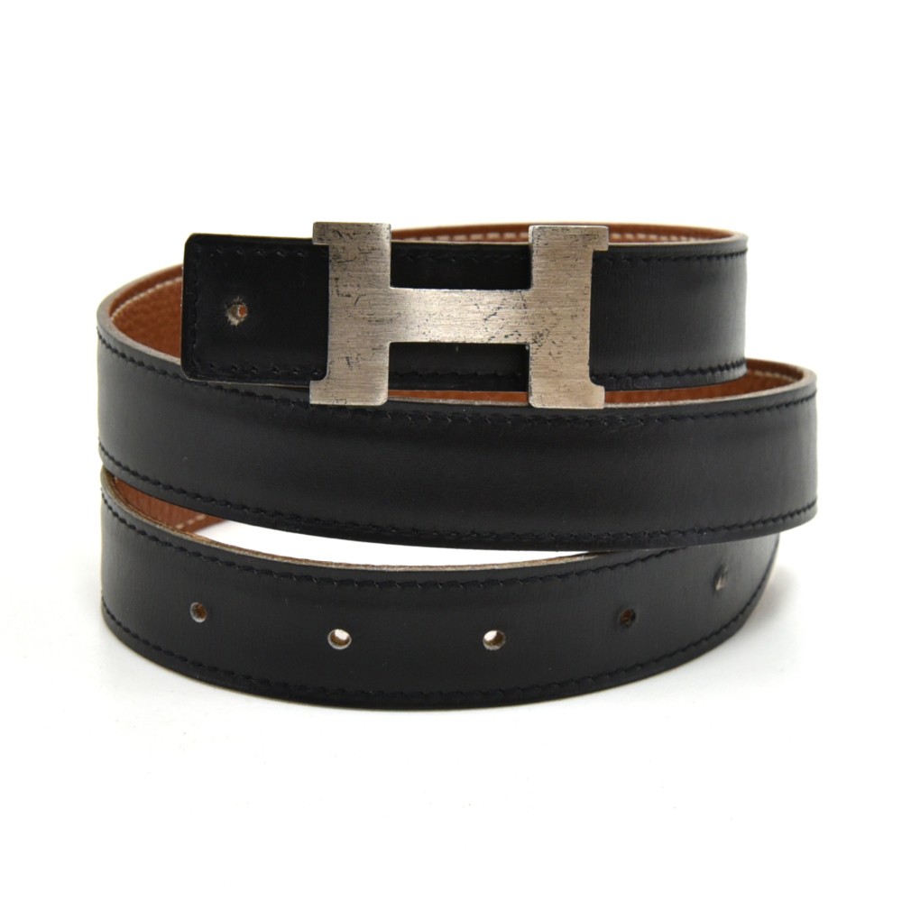 Hermes Constance 42mm Reversible Leather Belt Black/Chocolate Brown Size 85 New