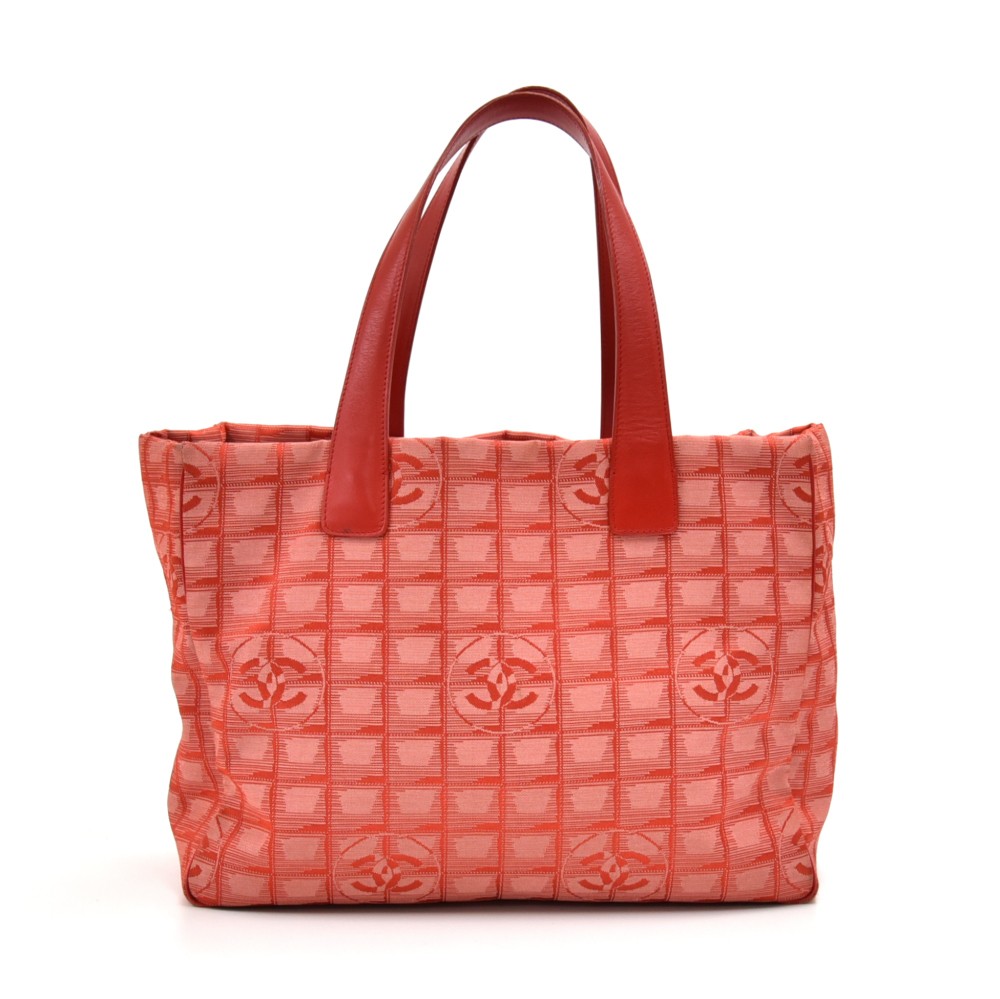 Chanel Chanel Travel Line Red Jacquard Nylon Medium Tote Bag