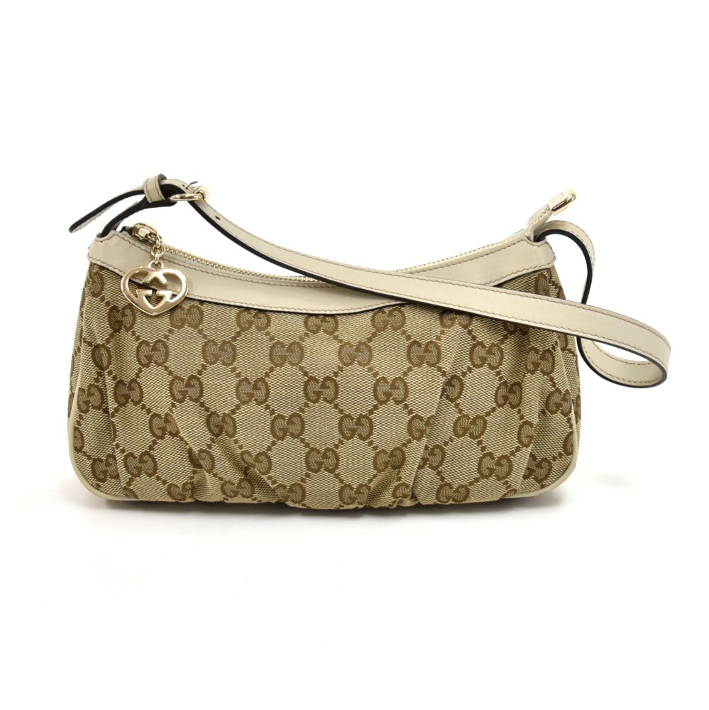 Gucci Gucci Beige GG Canvas & White Leather Small Shoulder Bag