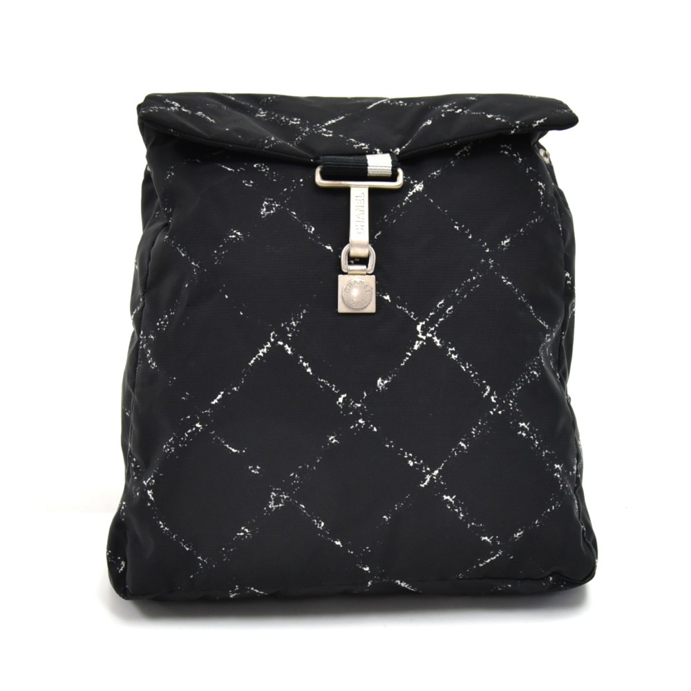 Vintage Chanel Travel Line Black & White Check Nylon Backpack