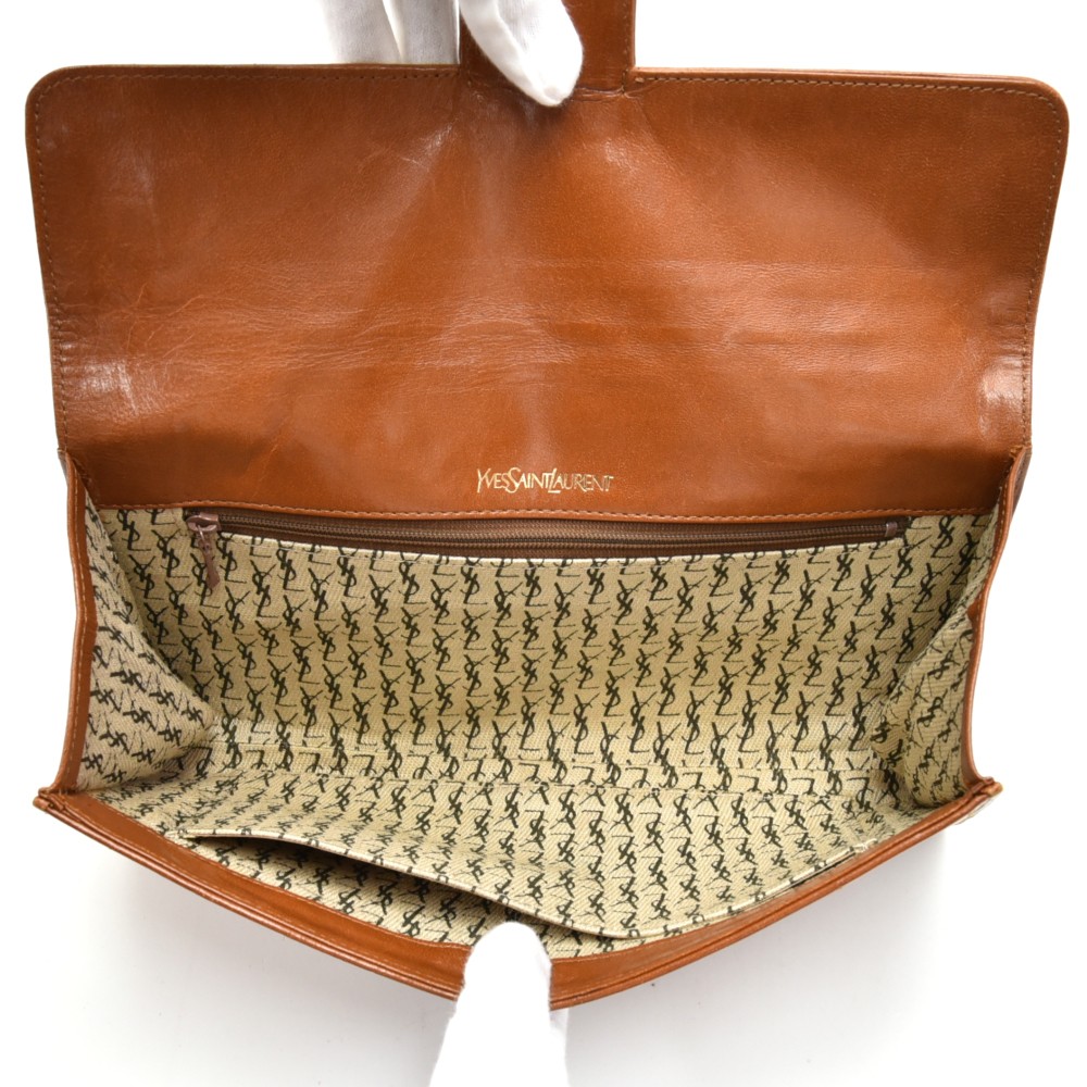 Saint Laurent YSL Brown Monogram Quilted Leather Clutch Bag Beige  Pony-style calfskin ref.177990 - Joli Closet