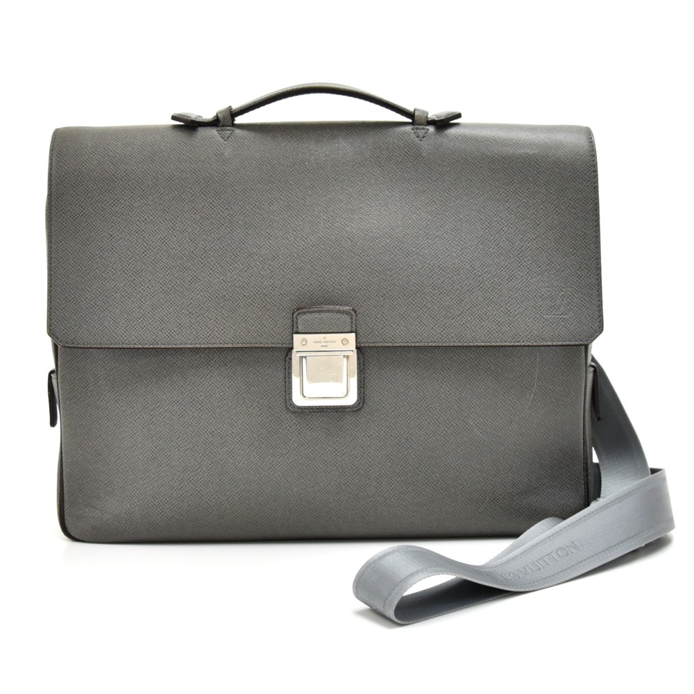 Louis Vuitton Louis Vuitton Vassili PM Gray Taiga Leather Briefcase