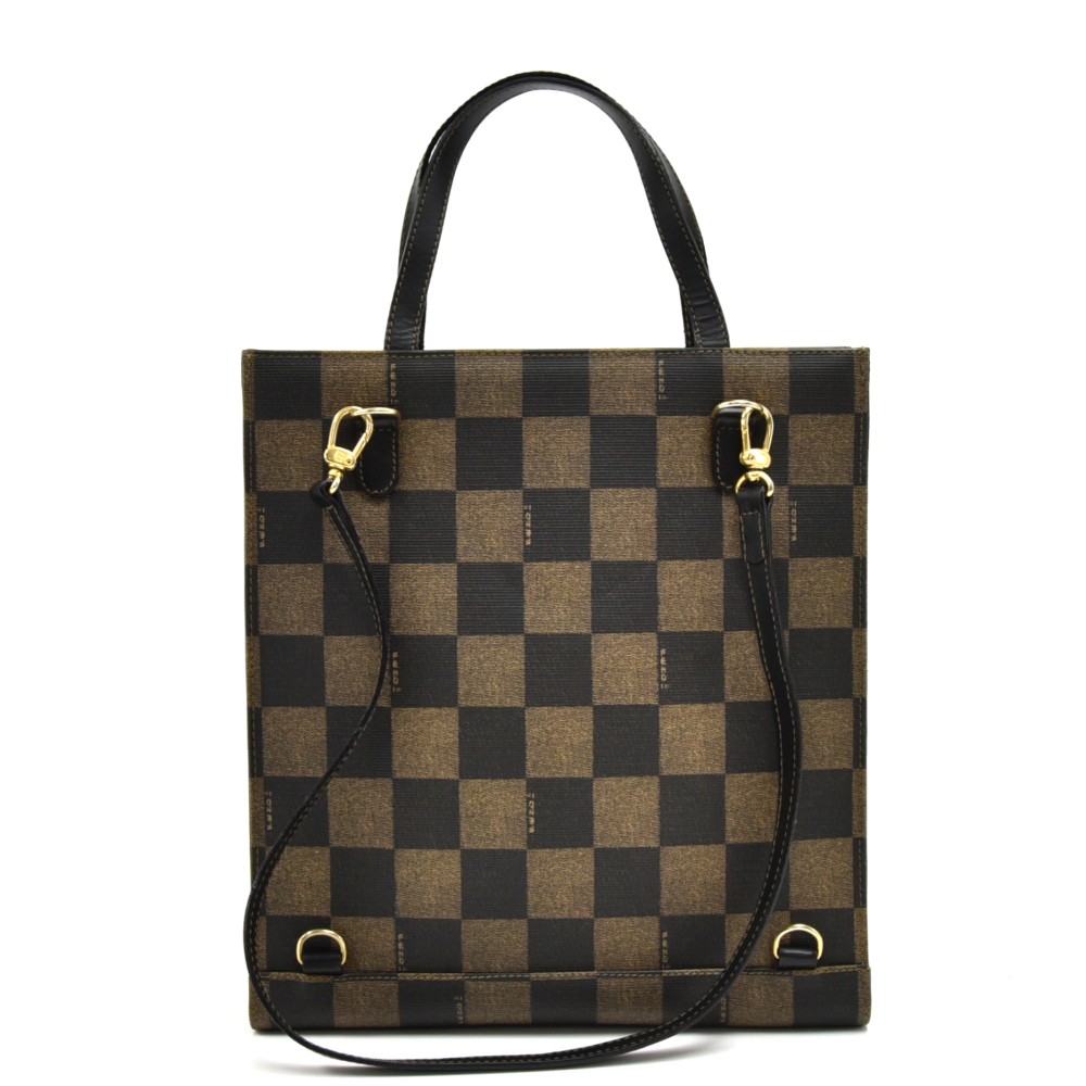 FENDI Fendi Pequin Checkerboard Pattern Coated Canvas Tote Bag