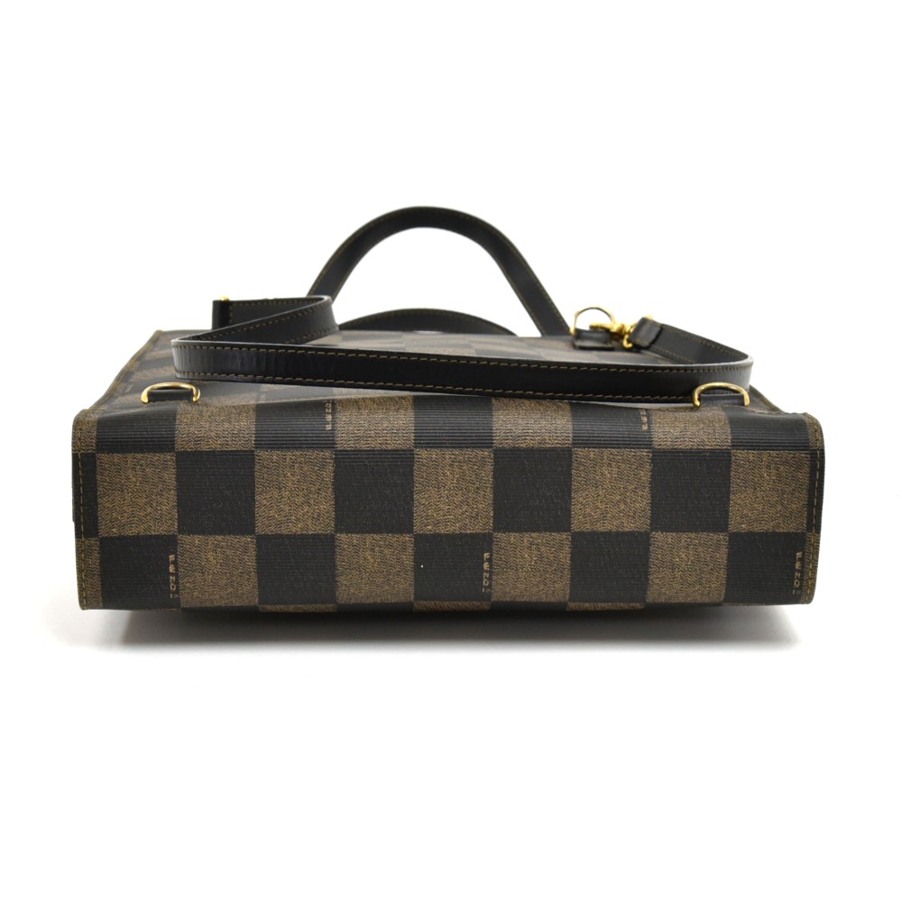 FENDI Fendi Pequin Checkerboard Pattern Coated Canvas Tote Bag