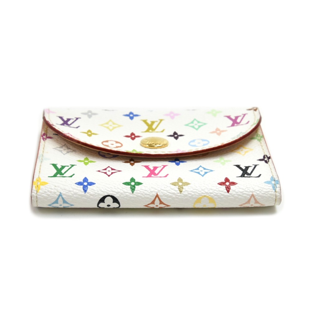 Authentic New Louis Vuitton White Multicolor Canvas Coin Card Holder Small  Wallet