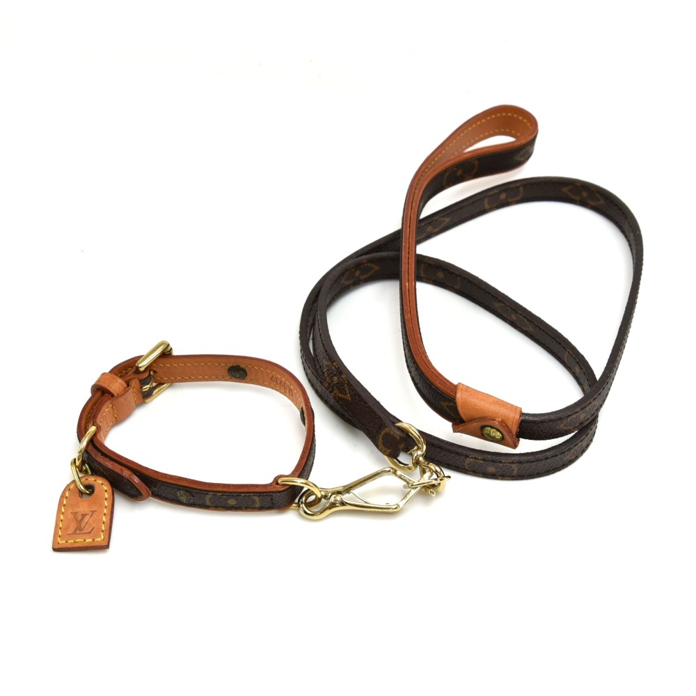 Louis Vuitton Baxter PM Dog Collar Gold Ring & MM Dog Leash