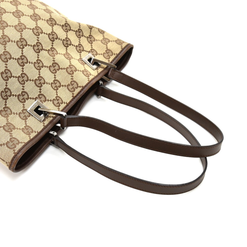 Gucci Gucci Beige GG Original Canvas & Brown Leather Bucket Tote Bag