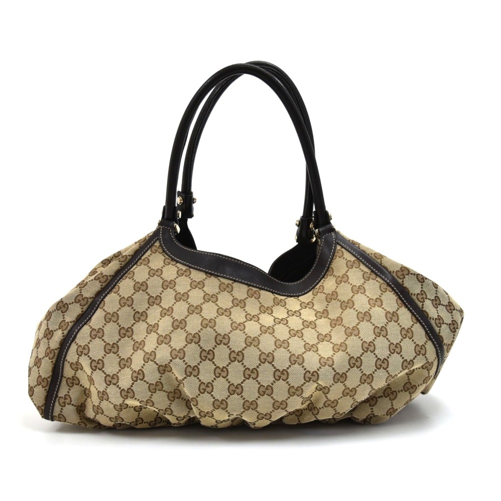 Gucci Beige/Gold GG Canvas And Leather D Ring Hobo For Sale at 1stDibs