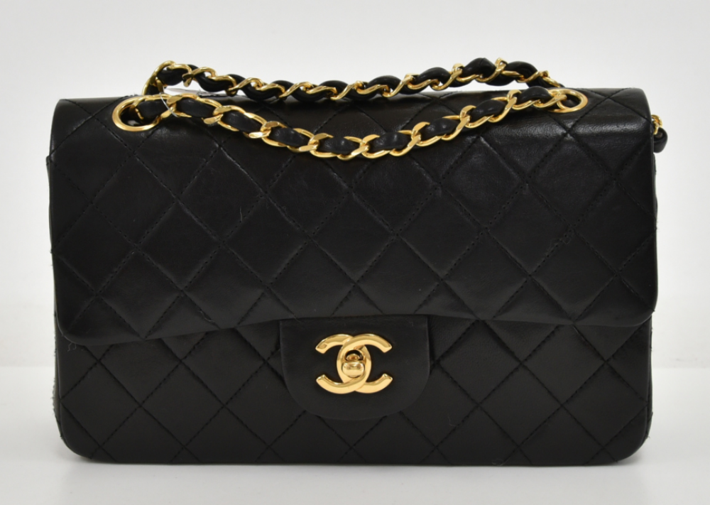 W-4 Chanel 2.55 Double Flap Black Quilted Leather Shoulder Bag