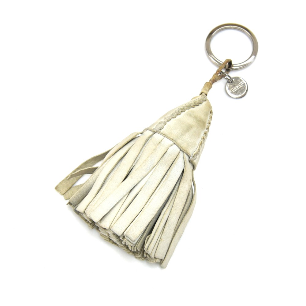 Bottega Bottega Venetta Off White Leather Tassel Silver 925