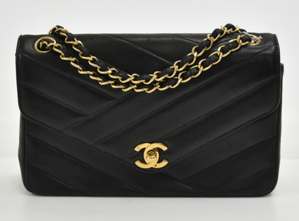 Chanel Y2-21 Chanel 9 Black Cross Lines Leather Flap Shoulder Bag