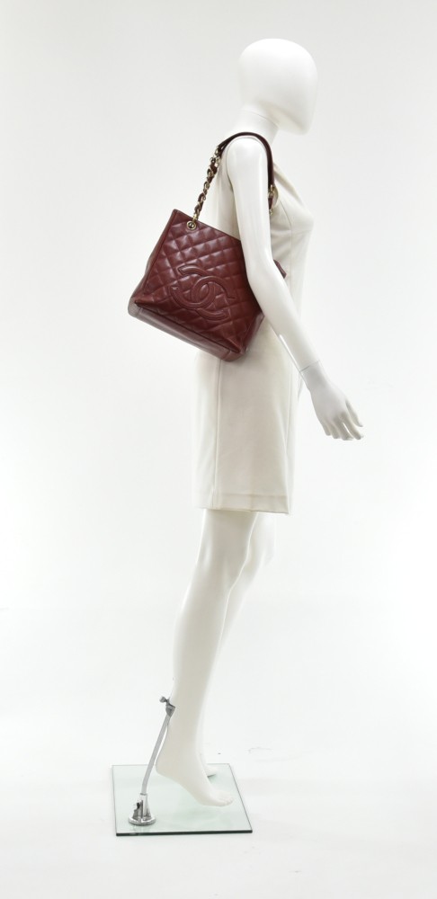 Chanel Chanel Petite Shopping Tote PST Burgundy Quilted Caviar