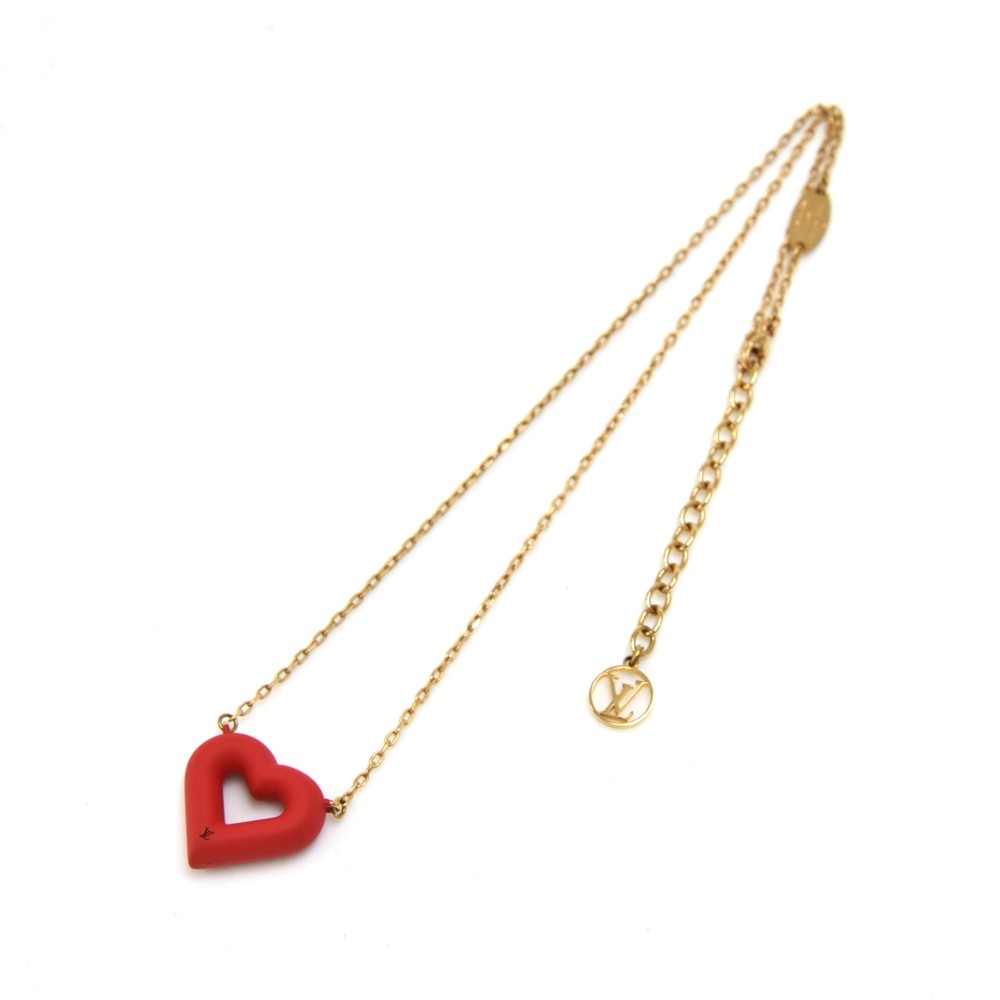 Louis Vuitton Louis Vuitton Red Heart Shaped Gold Chain Necklace