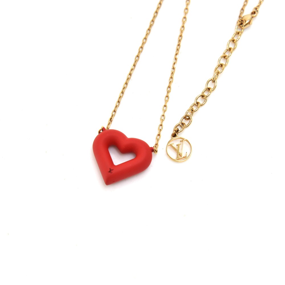 Louis Vuitton Red Heart Gold Tone Necklace Louis Vuitton
