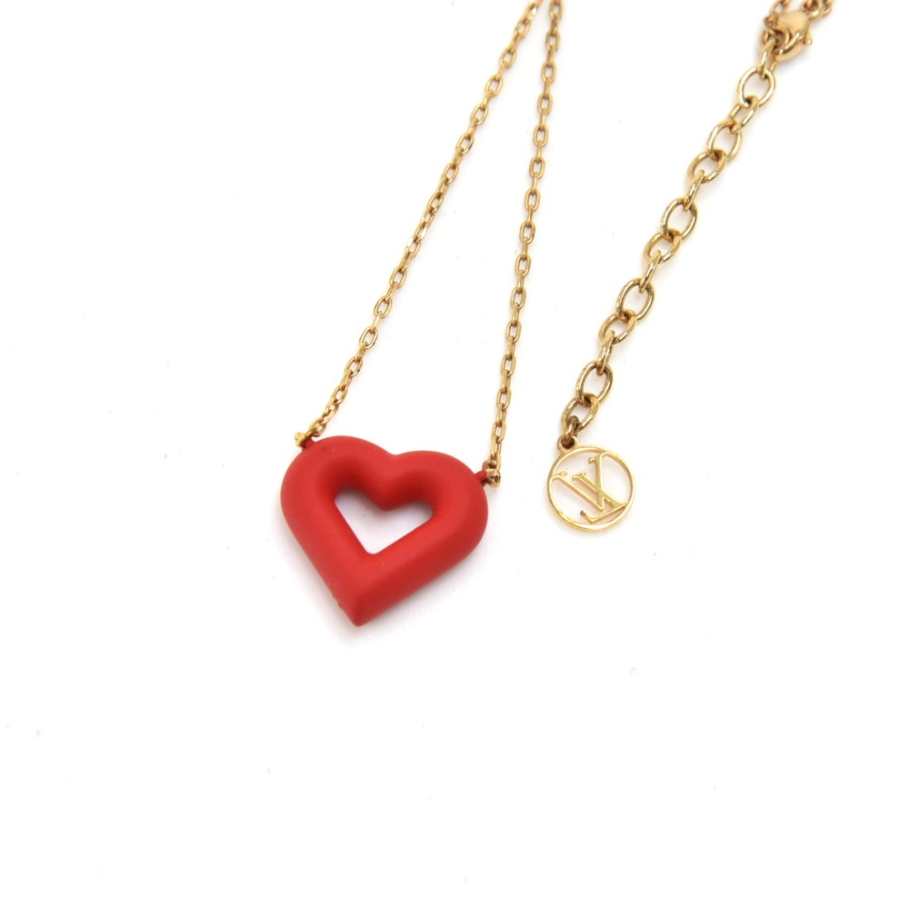 Louis Vuitton Louis Vuitton Red Heart Shaped Gold Chain Necklace