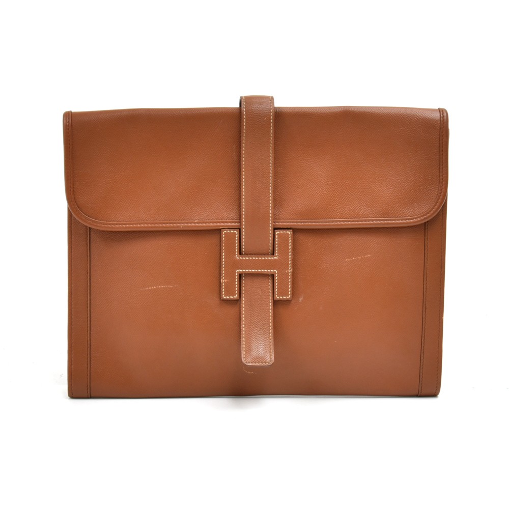Hermes Vintage Brown Box Calf Leather Jige Clutch - RubyLUX