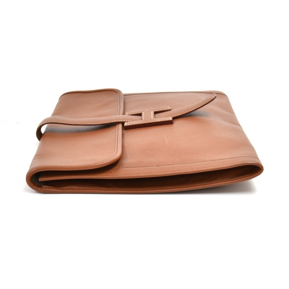 Hermès Hermes vintage Jige clutch in brown grained leather. ref.190149 -  Joli Closet
