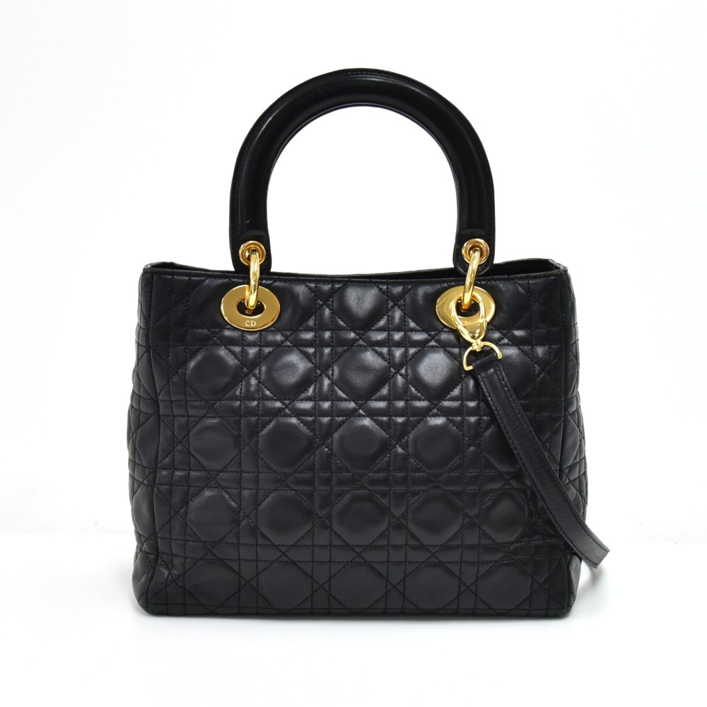 Dior Vintage Dior Lady Dior Medium Black Quilted Cannage Leather