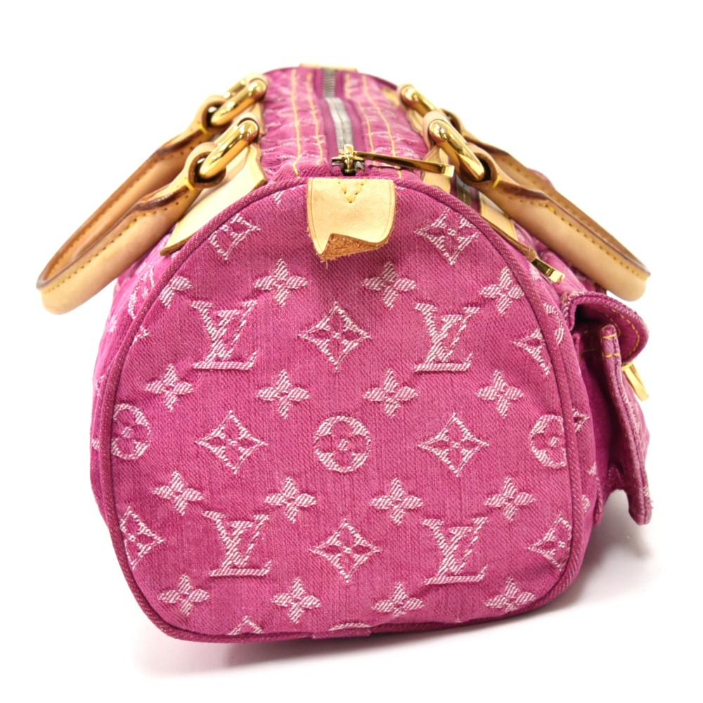 Luxury Patches ~ 4" Circle Pink Embroidered LV on Pink Monogram Denim