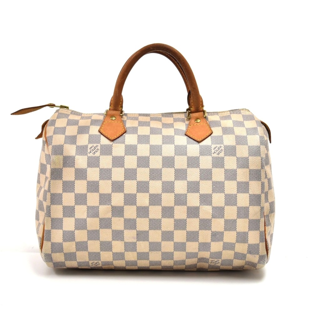 Louis Vuitton Speedy 30 White Damier Azur Hand Bag Made In France