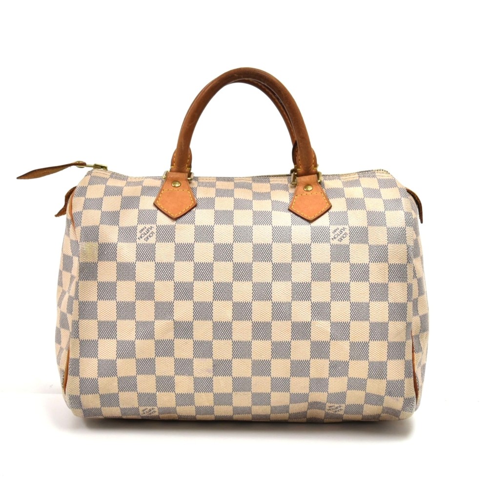 100% Authentic Louis Vuitton Speedy 30 White Damier Azur Hand Bag