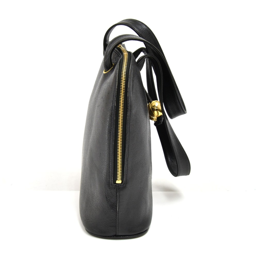 Chanel Vintage Black Caviar Leather CC Logo Zip Top Bag – I MISS