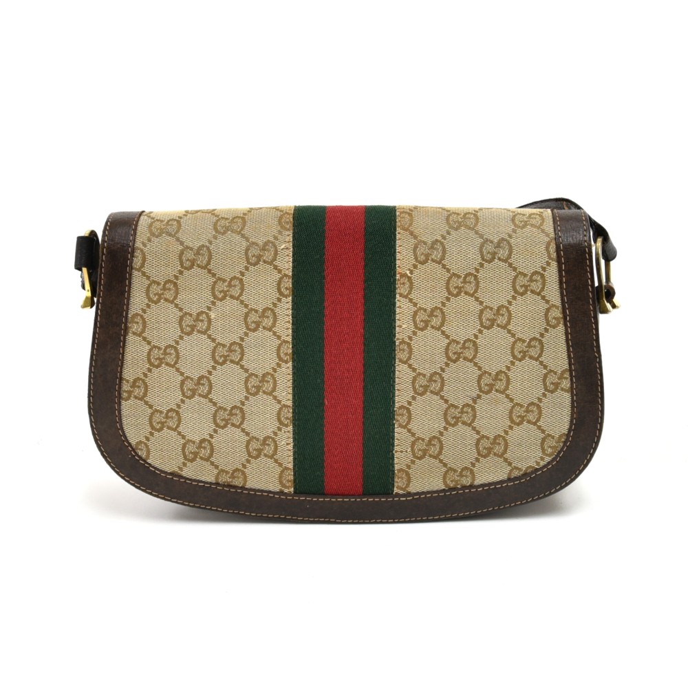 Gucci Vintage Gucci GG Beige Canvas & Brown Leather 2 Way Flap