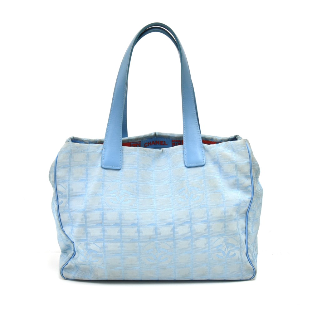 Chanel Chanel Travel Line Light Blue Jacquard Nylon Medium Tote Bag
