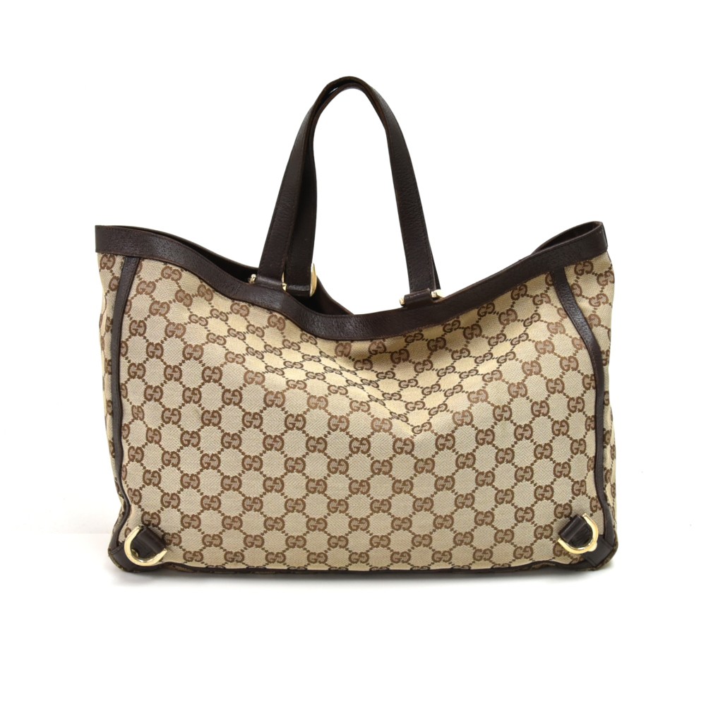 GUCCI D Ring GG Canvas Tote Bag Beige