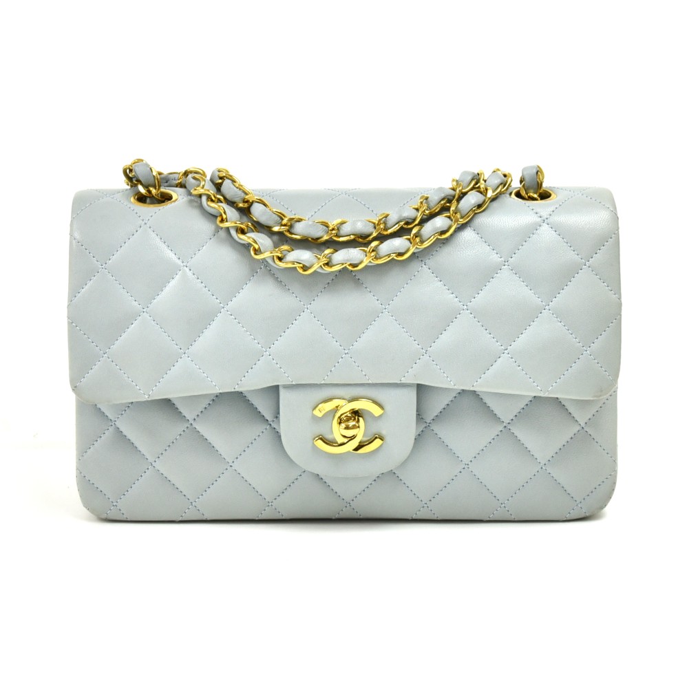 Chanel Vintage Chanel Classic 9 Double Flap Light Blue Quilted