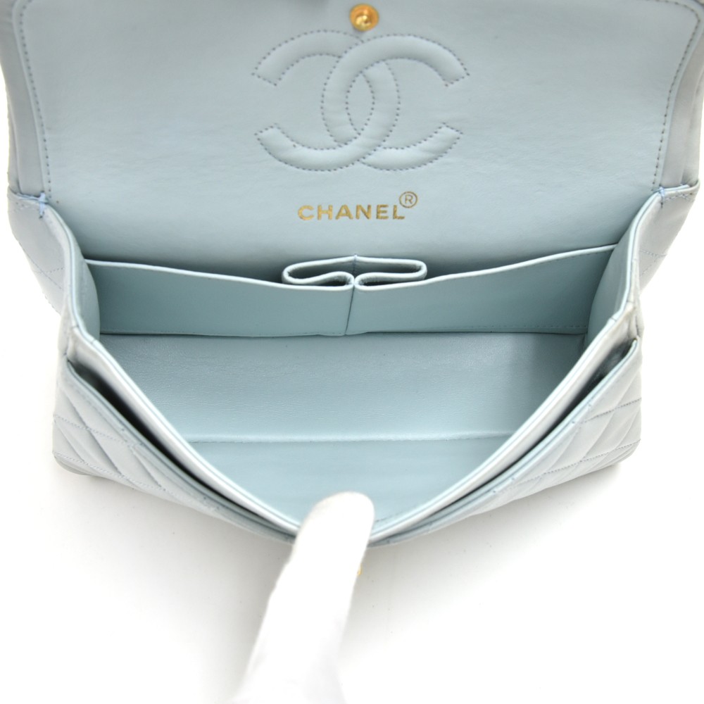 Vintage Light Blue Chanel Classic Flap in Lambskin 25cm WITH AUTHENTICITY  CARD Luxury Bags  Wallets on Carousell