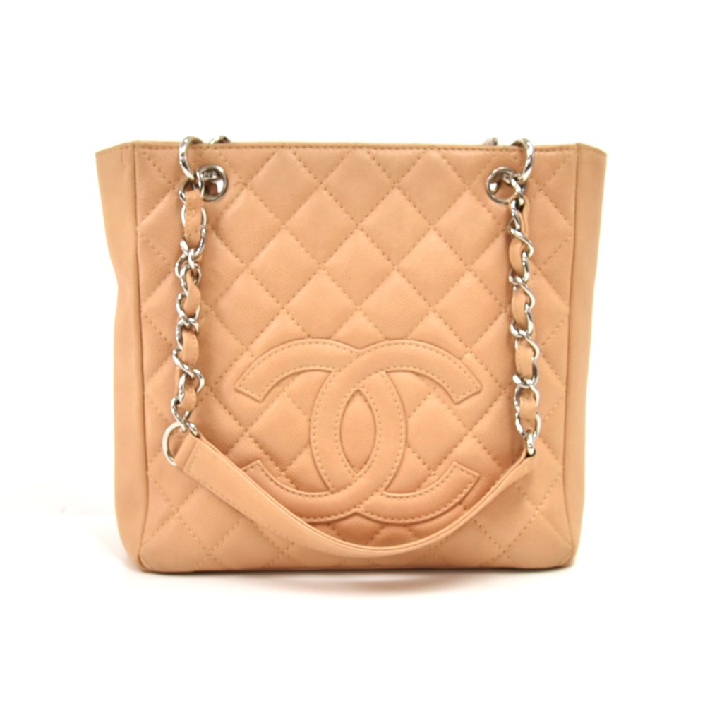 Chanel Chanel Petite Shopping Tote PST Beige Quilted Caviar Leather