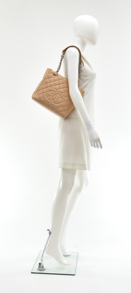 Chanel Chanel Petite Shopping Tote PST Beige Quilted Caviar