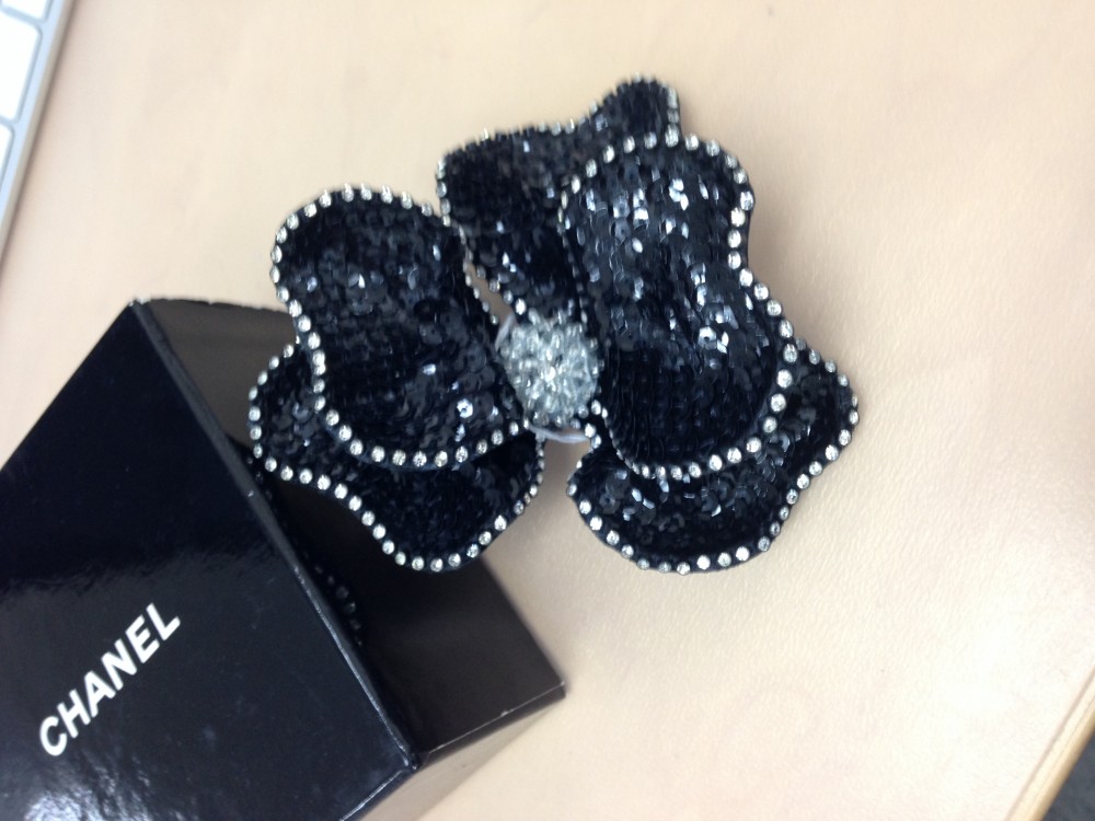 Chanel Vintage Chanel Black Sequin and Beads Flower Brooch Pin
