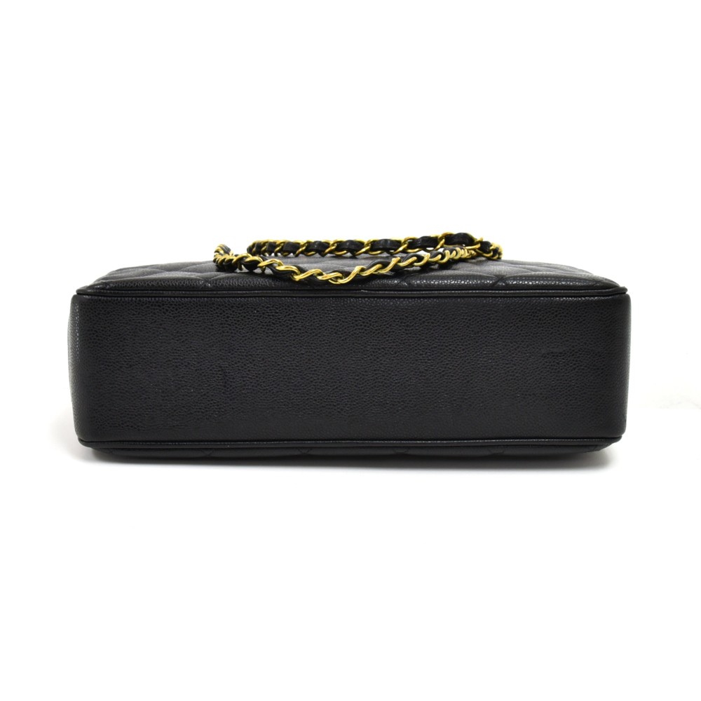 Chanel Vintage Black Caviar Leather CC Logo Zip Top Bag – I MISS