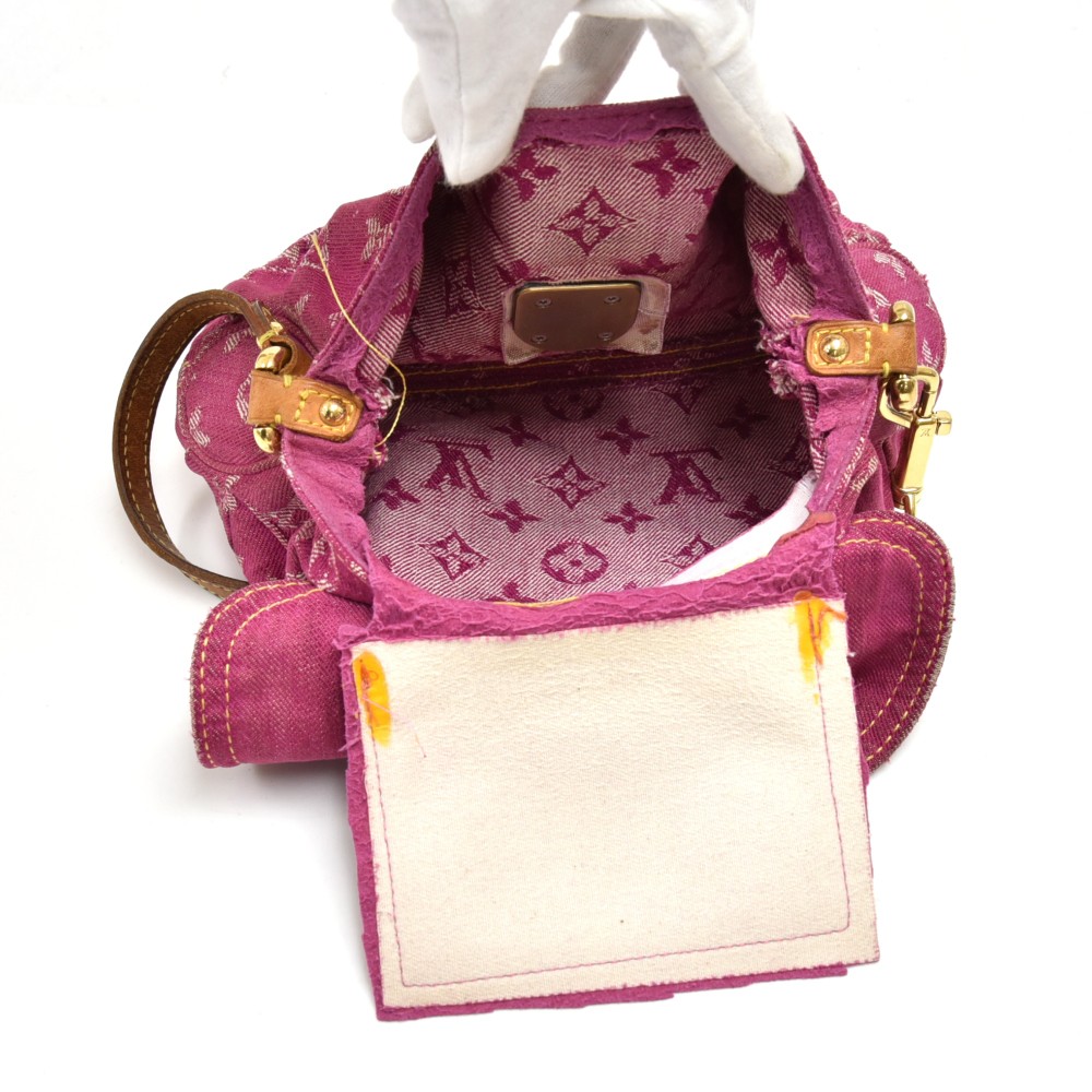 Louis Vuitton Pink Monogram Denim Mini Pleaty ($800) ❤ liked on