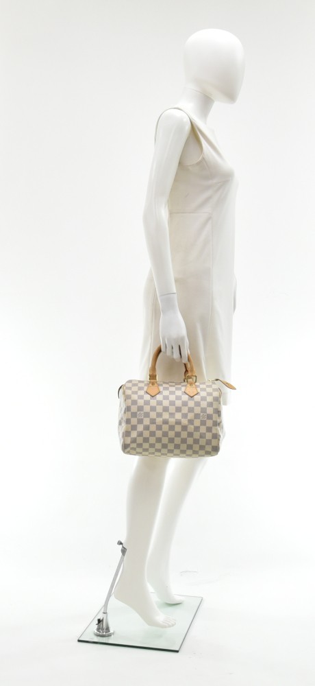 Louis Vuitton SPEEDY 25 Handbag White Damier Azur Canvas Bag N41534 - GOOD