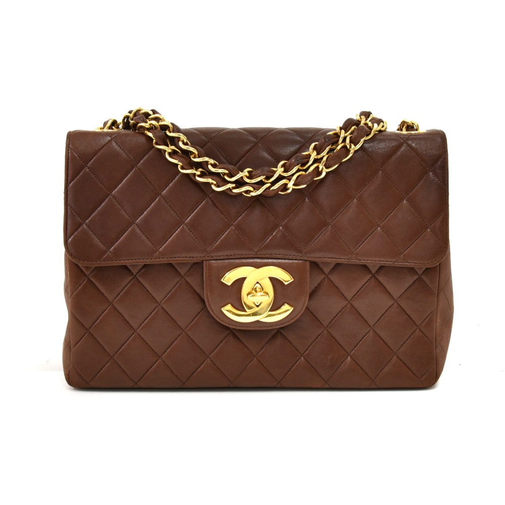 Chanel Vintage Chanel 12 Jumbo Brown Quilted Leather Shoulder
