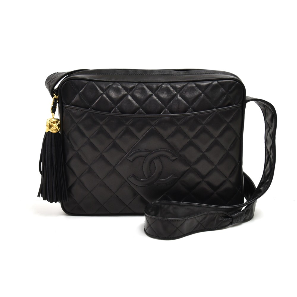chanel tote black leather handbag