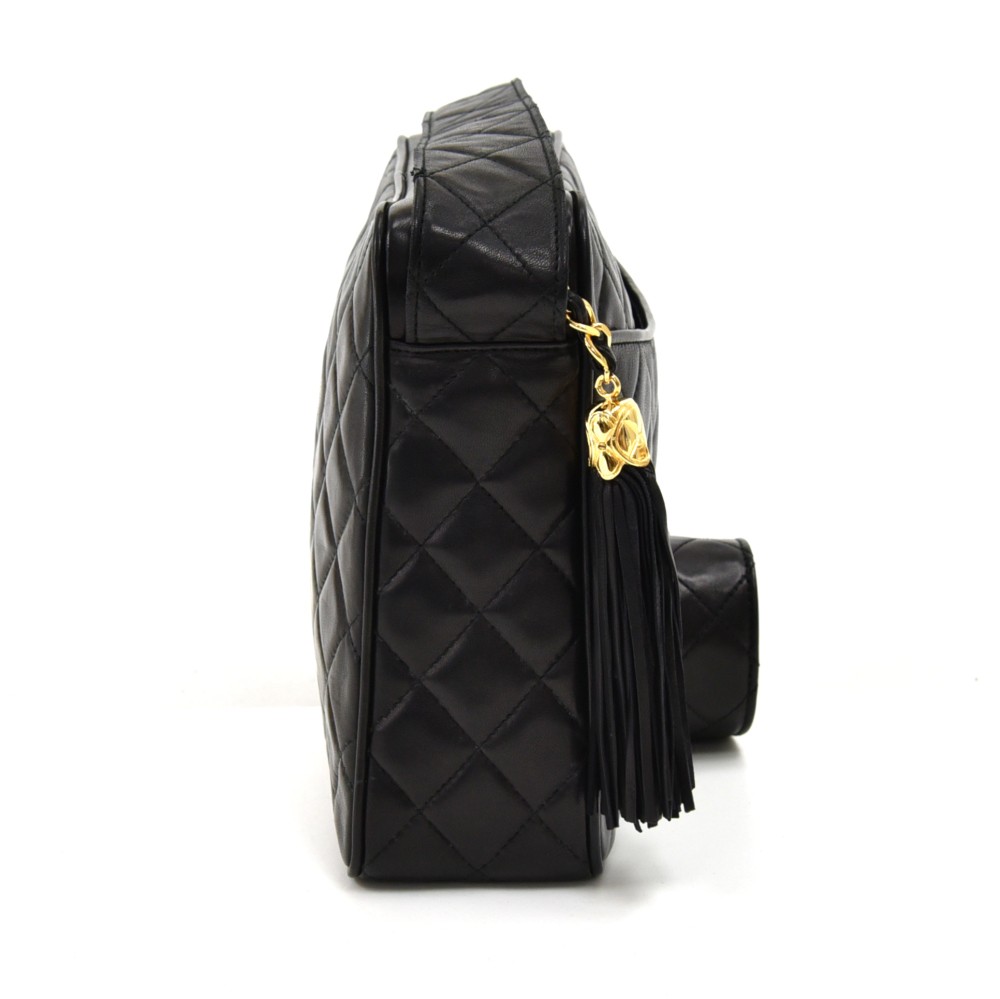 Chanel Vintage Chanel Black Lambskin Leather CC Logo Tassel Charm