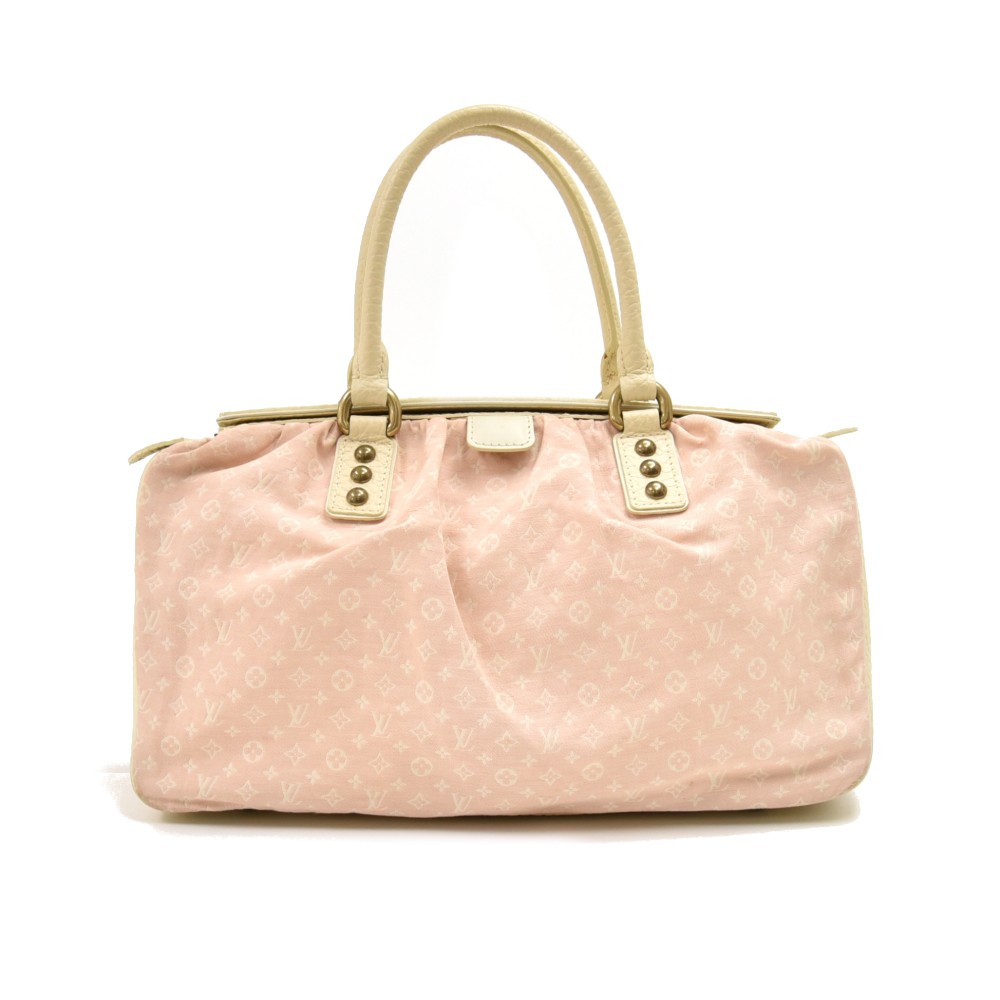 AUTHENTIC** LOUIS VUITTON Monogram Mini-Lin Trapeze PM Pink/Cream Handbag