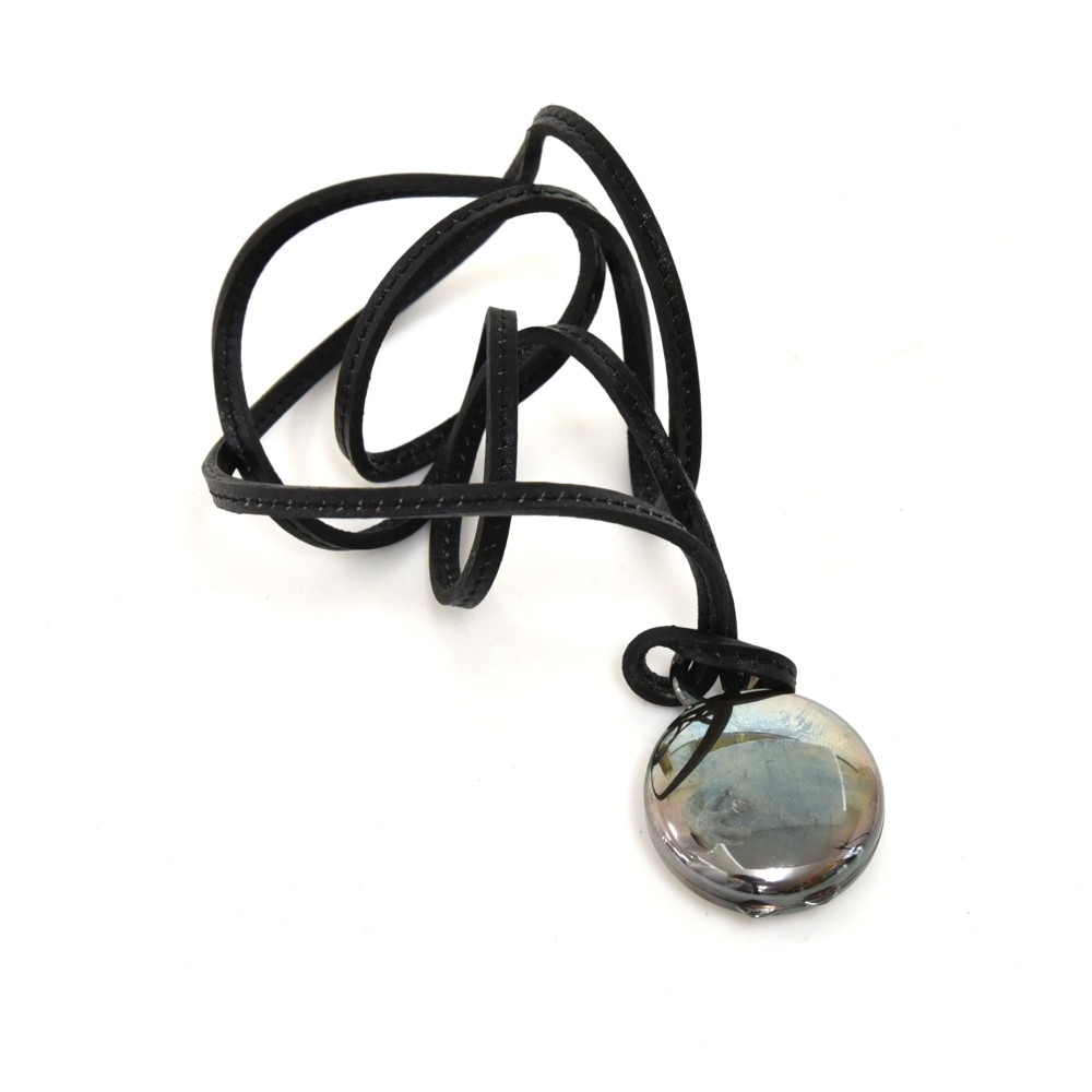 LYNX Stainless Steel & Black Leather Necklace - Men
