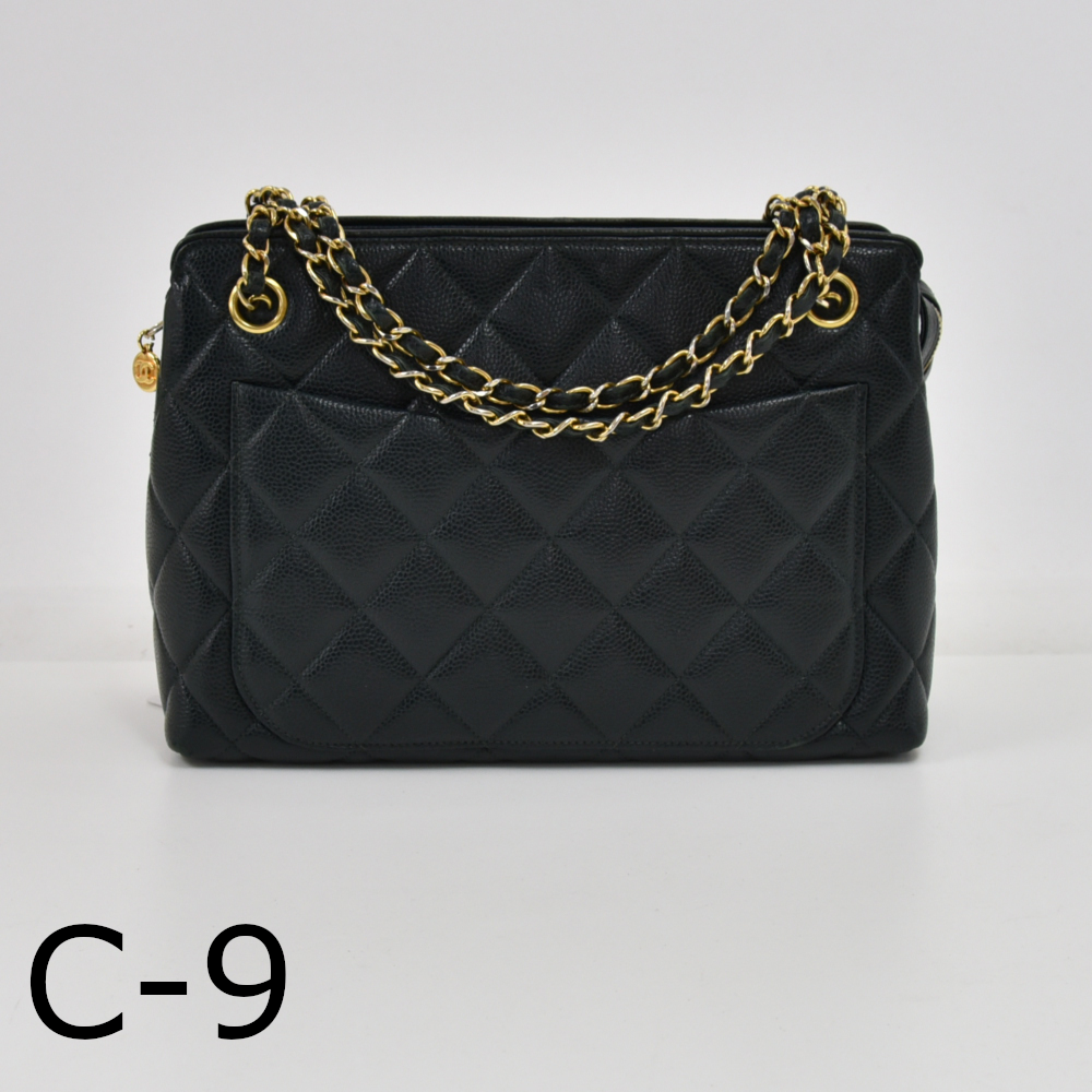 Chanel Thread Around Chain Flap Bag Quilted Caviar Medium Black 4542739